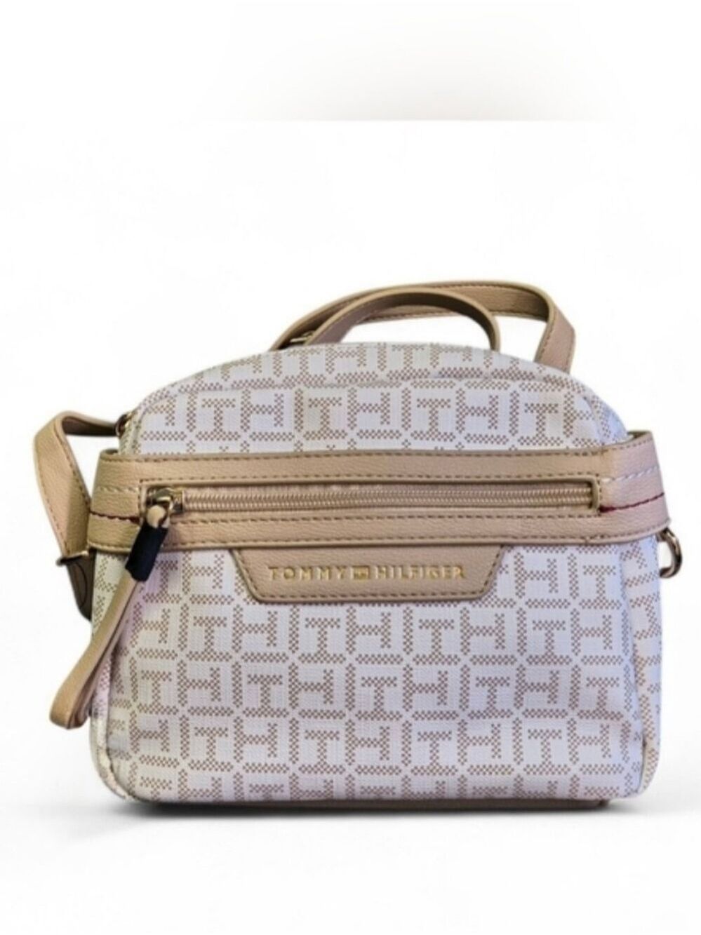 ​NWT Tommy Hilfiger Monogram Crossbody Purse Beige White Logo Bag